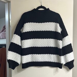 Nine West Black and White Striped Turtleneck Sweater Size 0X Gentle Used So Cozy